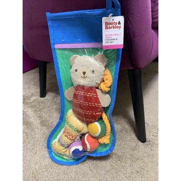 Boots & Barkley Extra Small/Small Stocking & Dog Toy Set - Bear Balls Rope Bone - Picture 2 of 5